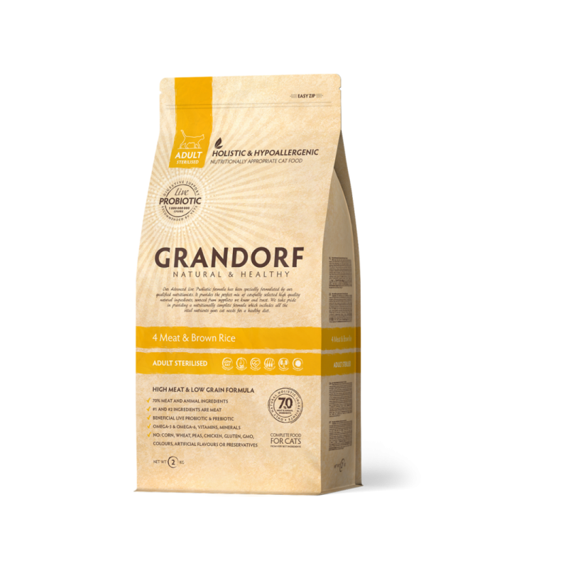 Grandorf Cat 4 Liha ja Pruun Riis Steriliseeritud kassidele 2kg