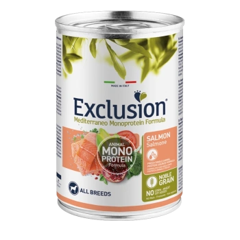 Koera konserv EXCLUSION MEDITERRANEO 400g, lõhega.