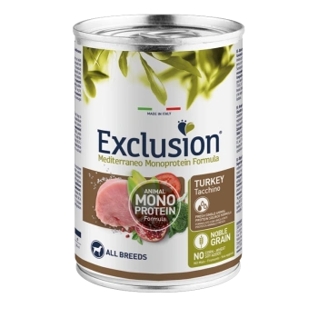 Koera konserv EXCLUSION MEDITERRANEO 400g, kalkuniga