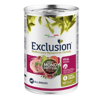 Koera konserv EXCLUSION MEDITERRANEO 400g, vasikalihaga