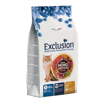 Kassi kuivtoit EXCLUSION MEDITERRANEO steriliseeritud kassile 1,5 kg, veiselihaga