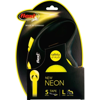 Flexi Retractable lintrihm NEW NEON must/kollane L 5m 50kg