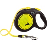 Koera Jalutusrihm FLEXI New Neon lint L must/kollane 5m 50kg