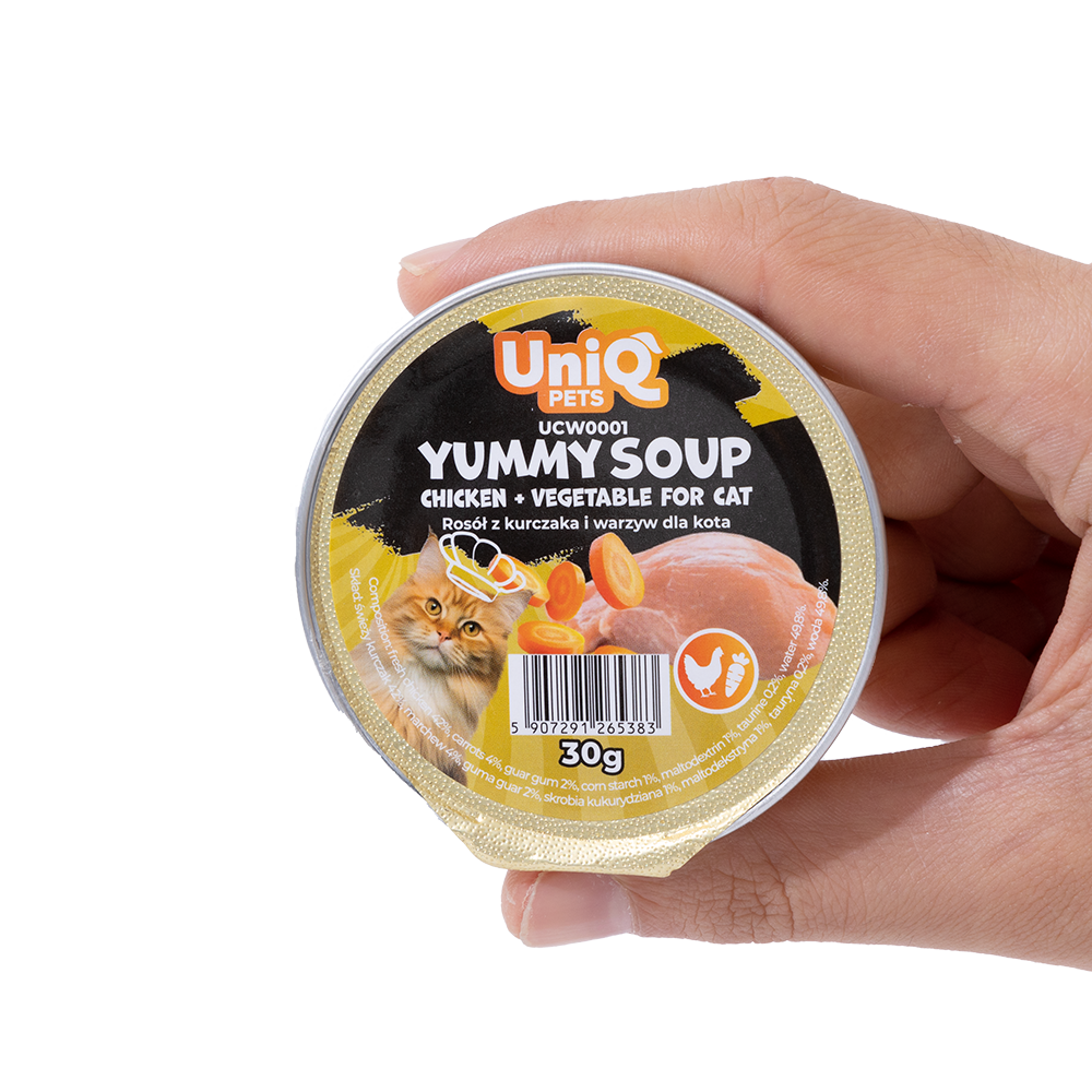 Uniq Pets Yummy Soup märgtoit kassile kanaribade ja köögiviljadega 30g