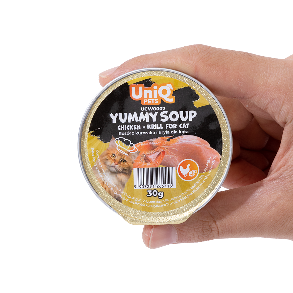 Uniq Pets Yummy Soup märgtoit kassile kanaribade ja krilliga 30g