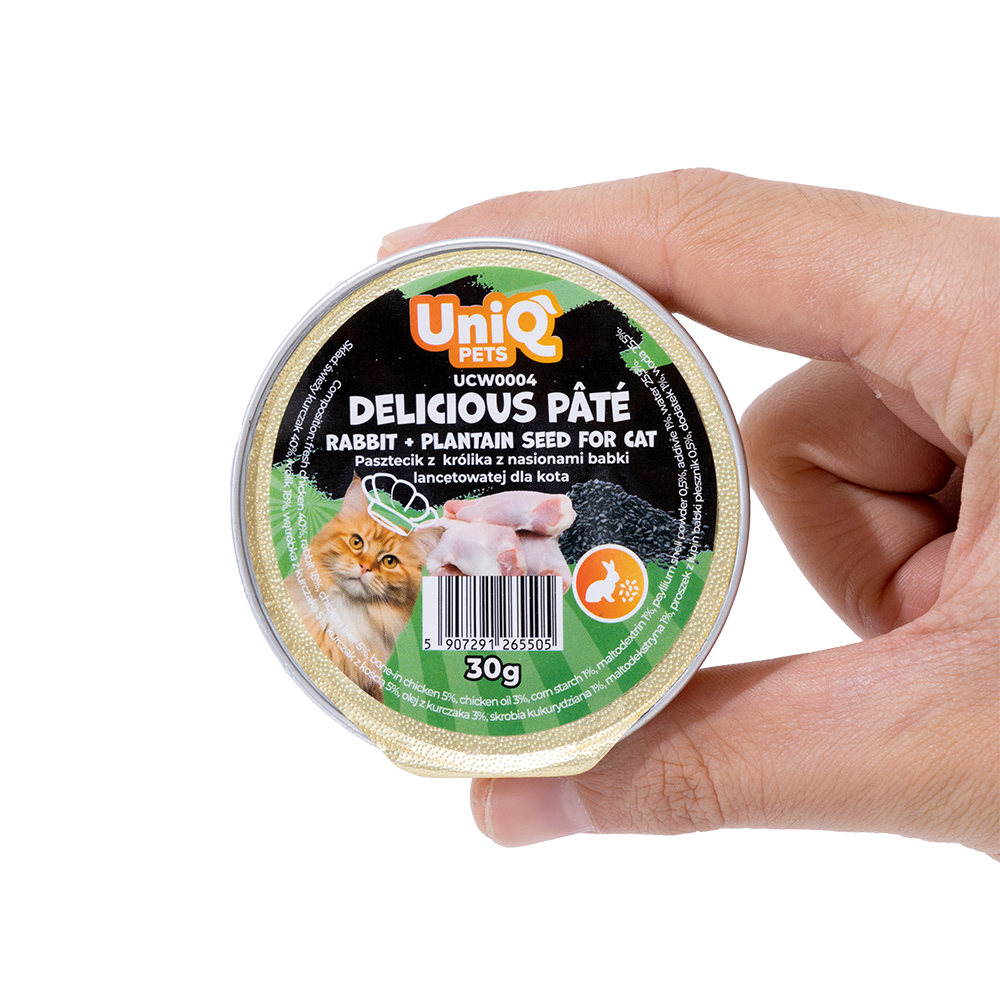 Uniq Pets Delicious Pâté märgtoit kassile küülikulihaga ja psülliumiga 30g